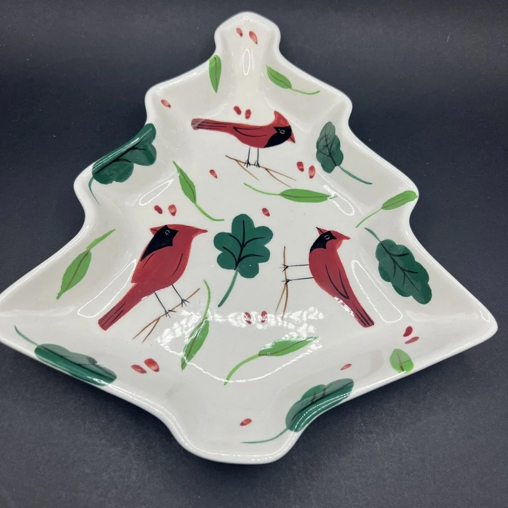 Studio Nova Holiday Cardinal Tree Shaped Serving Plate Red‎ Birds Christmas